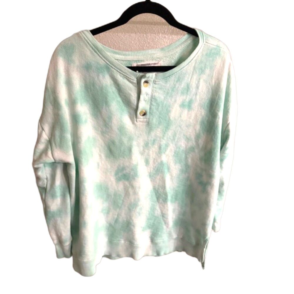 Sweater Project Women's Mint Tie Dye Henley Sweatshirt XL Cotton Blend Pullover